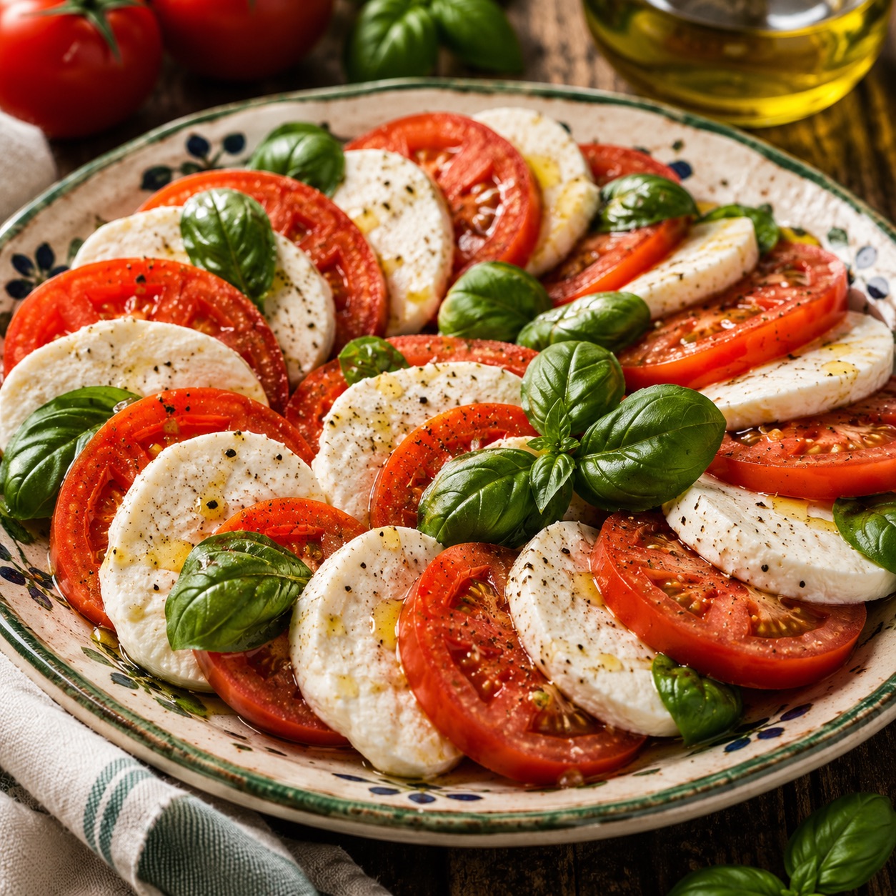 Insalata caprese — tomatoes, mozzarella, basil, olive oil