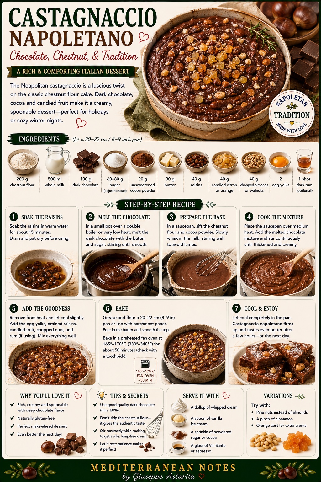 Castagnaccio napoletano -- chocolate chestnut tradition, Mediterranean Notes