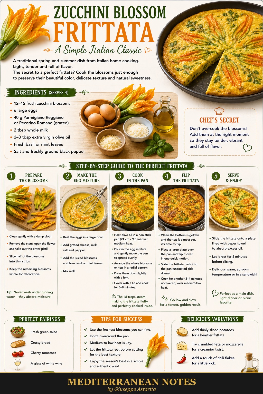 Frittata ai Fiori di Zucca — zucchini blossom frittata infographic