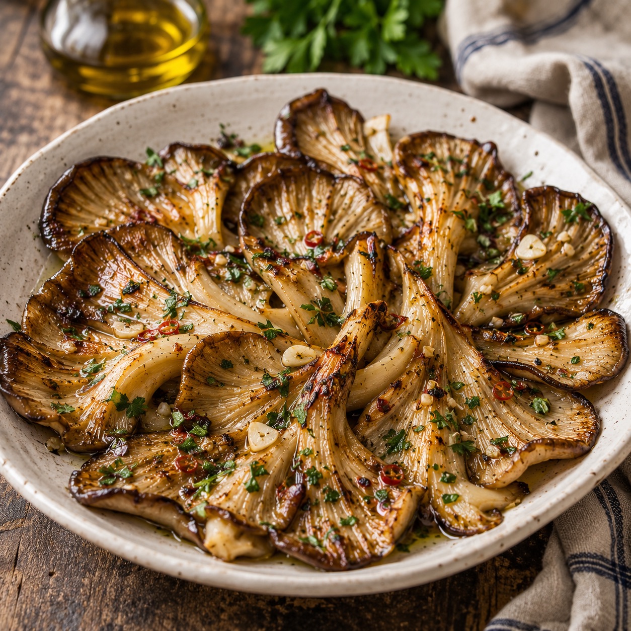 Funghi arrostiti alla napoletana — grilled Pleurotus mushrooms