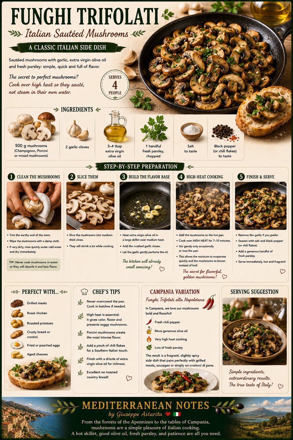 Funghi Trifolati — Italian sautéed mushrooms infographic