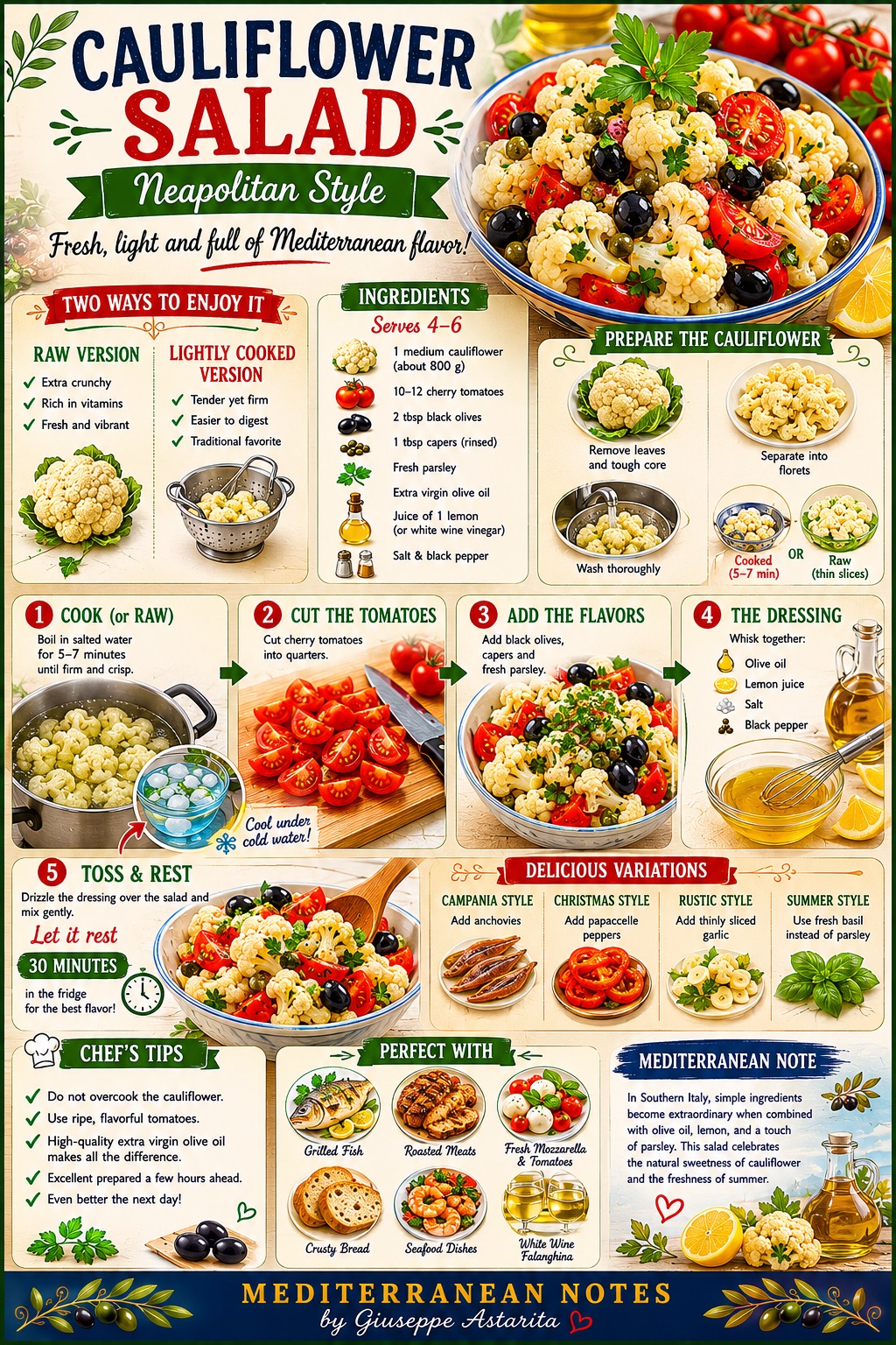 Insalata di cavolfiore — cauliflower, tomatoes, olives, capers