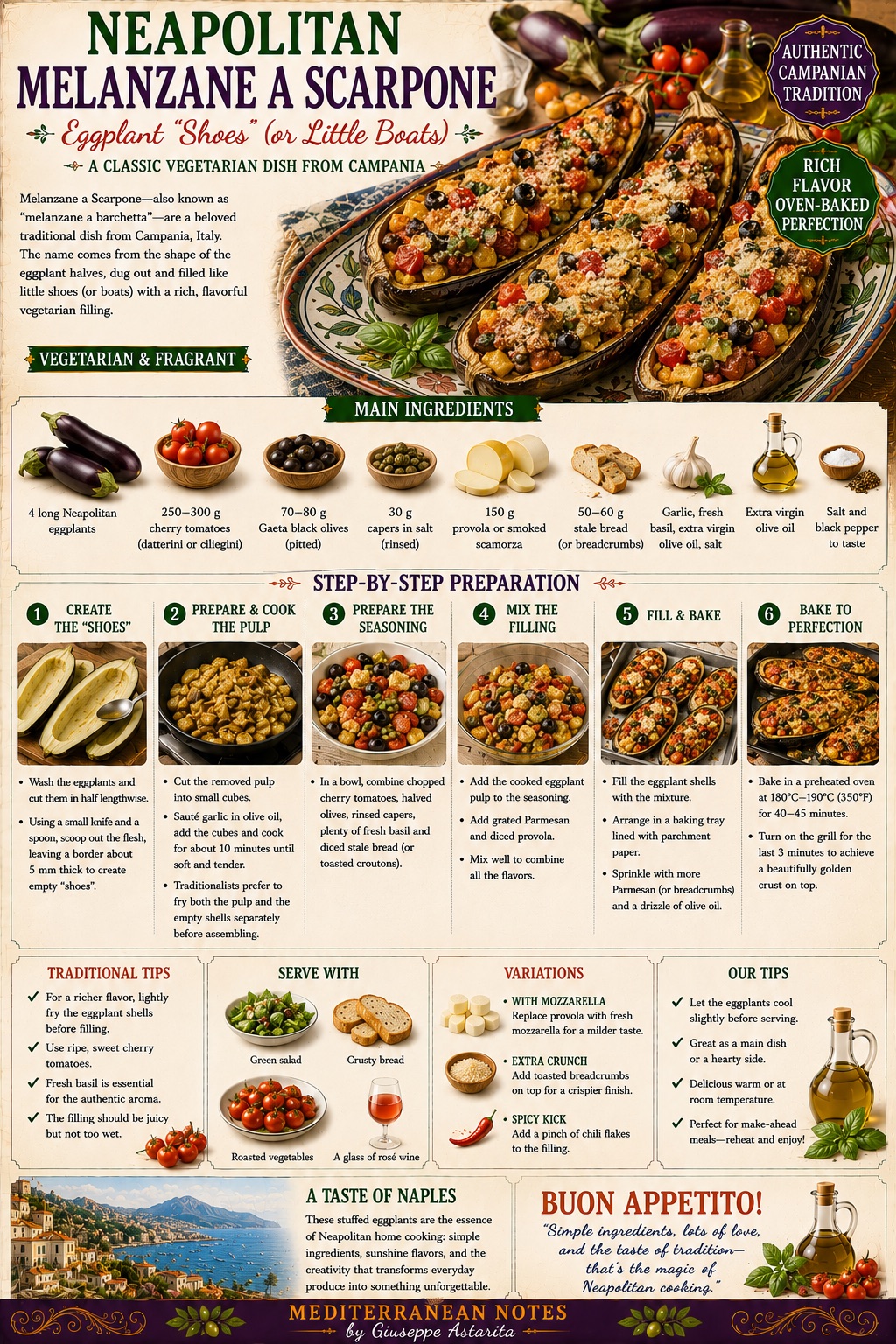 Melanzane a Scarpone — step by step infographic, Mediterranean Notes by Giuseppe Astarita