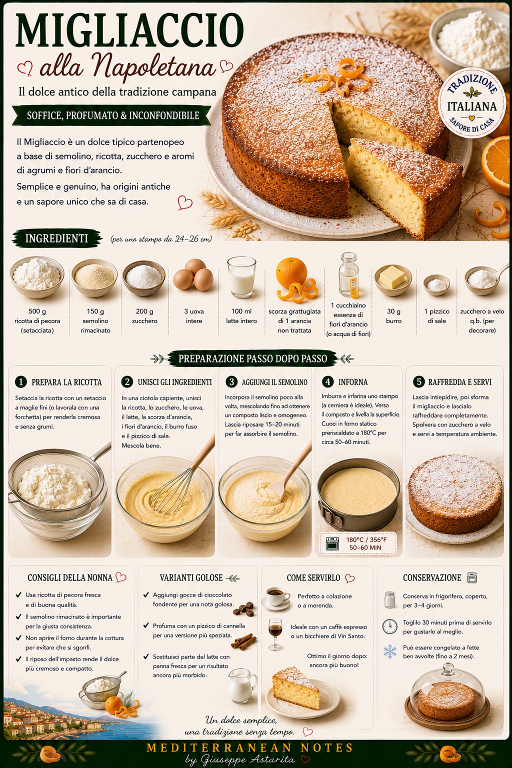 Migliaccio alla napoletana -- il dolce antico della tradizione campana, Mediterranean Notes