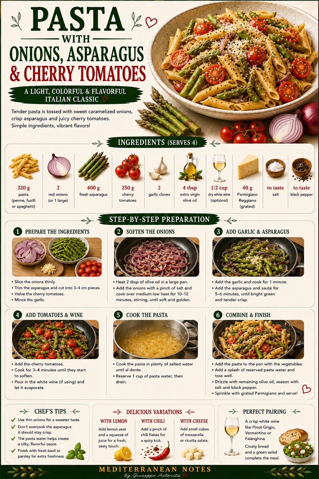 Pasta con Asparagi, Cipolle e Pomodorini — infographic by Giuseppe Astarita