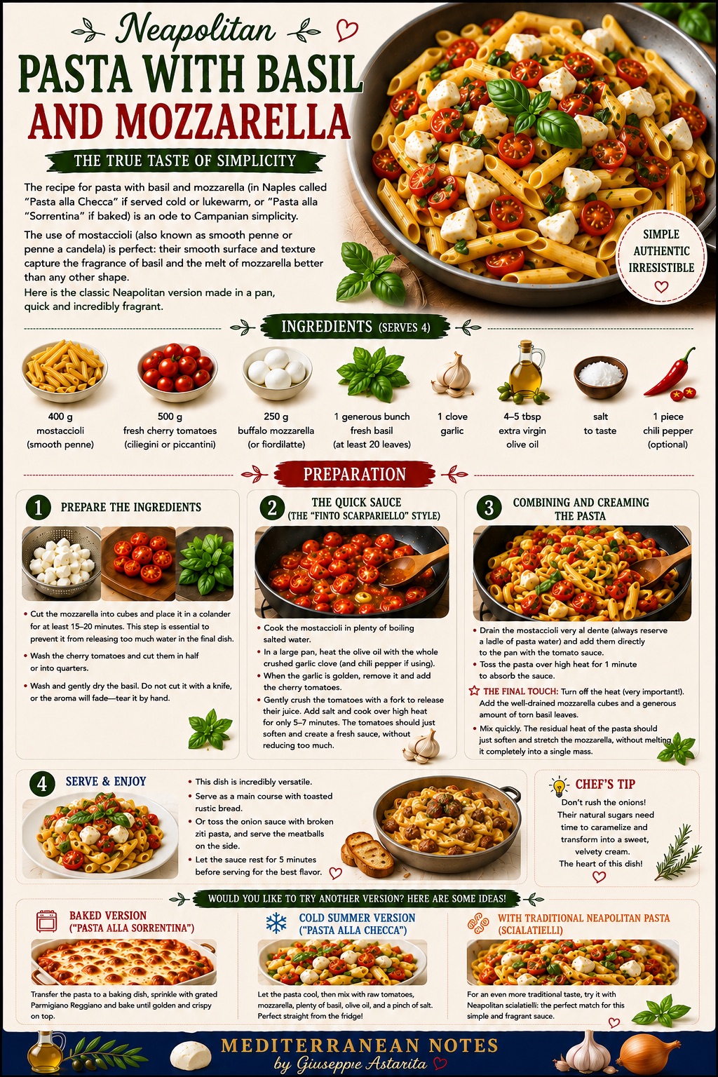 Neapolitan Pasta with Tomatoes, Basil and Mozzarella infographic