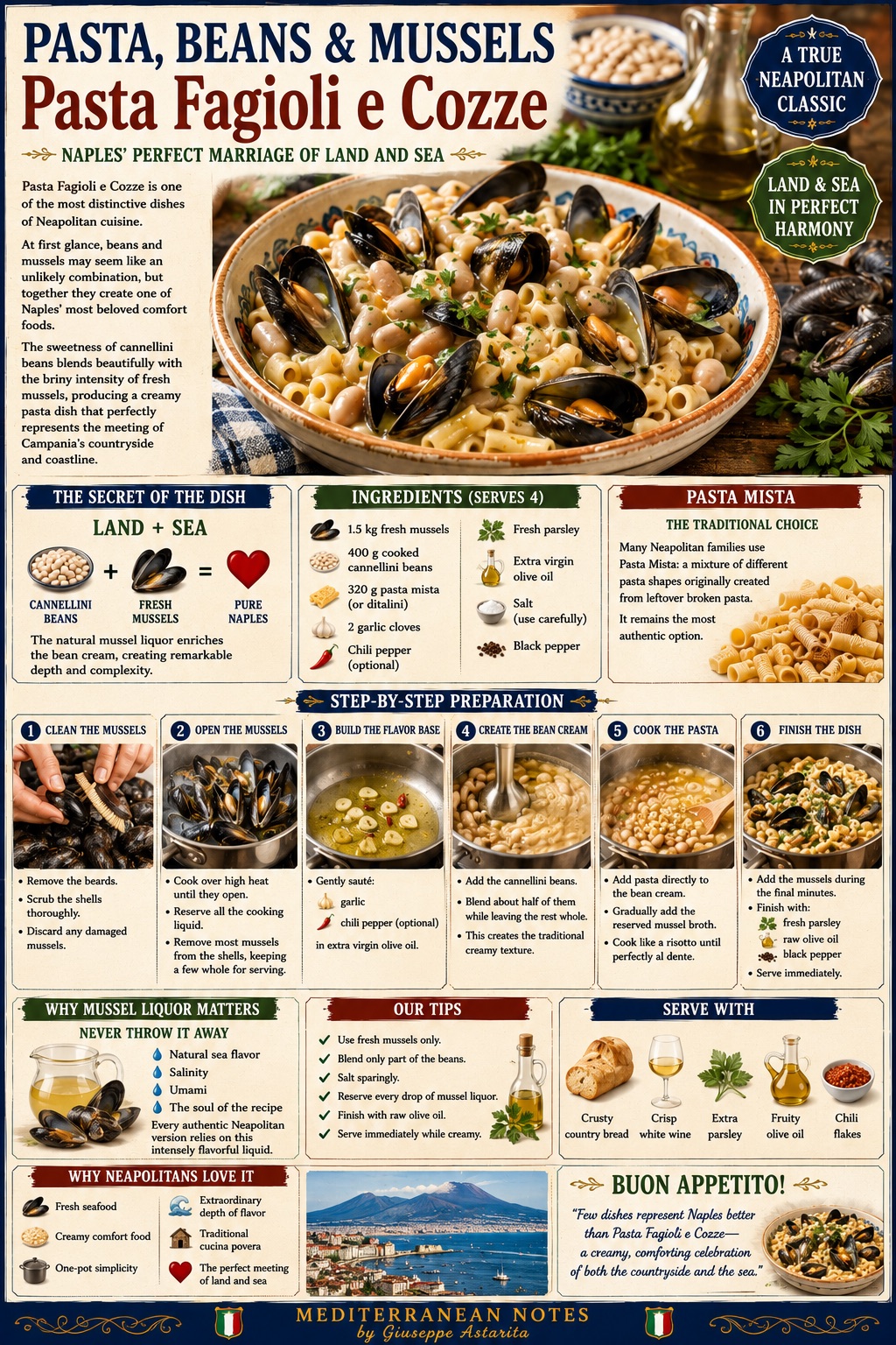 Pasta, Fagioli e Cozze — infographic, Mediterranean Notes by Giuseppe Astarita