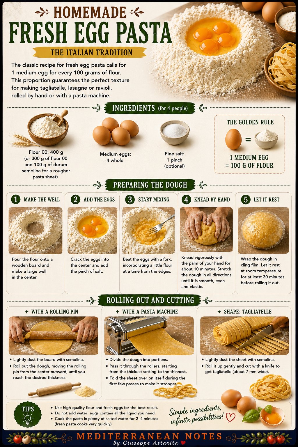 Homemade Fresh Egg Pasta — step-by-step infographic