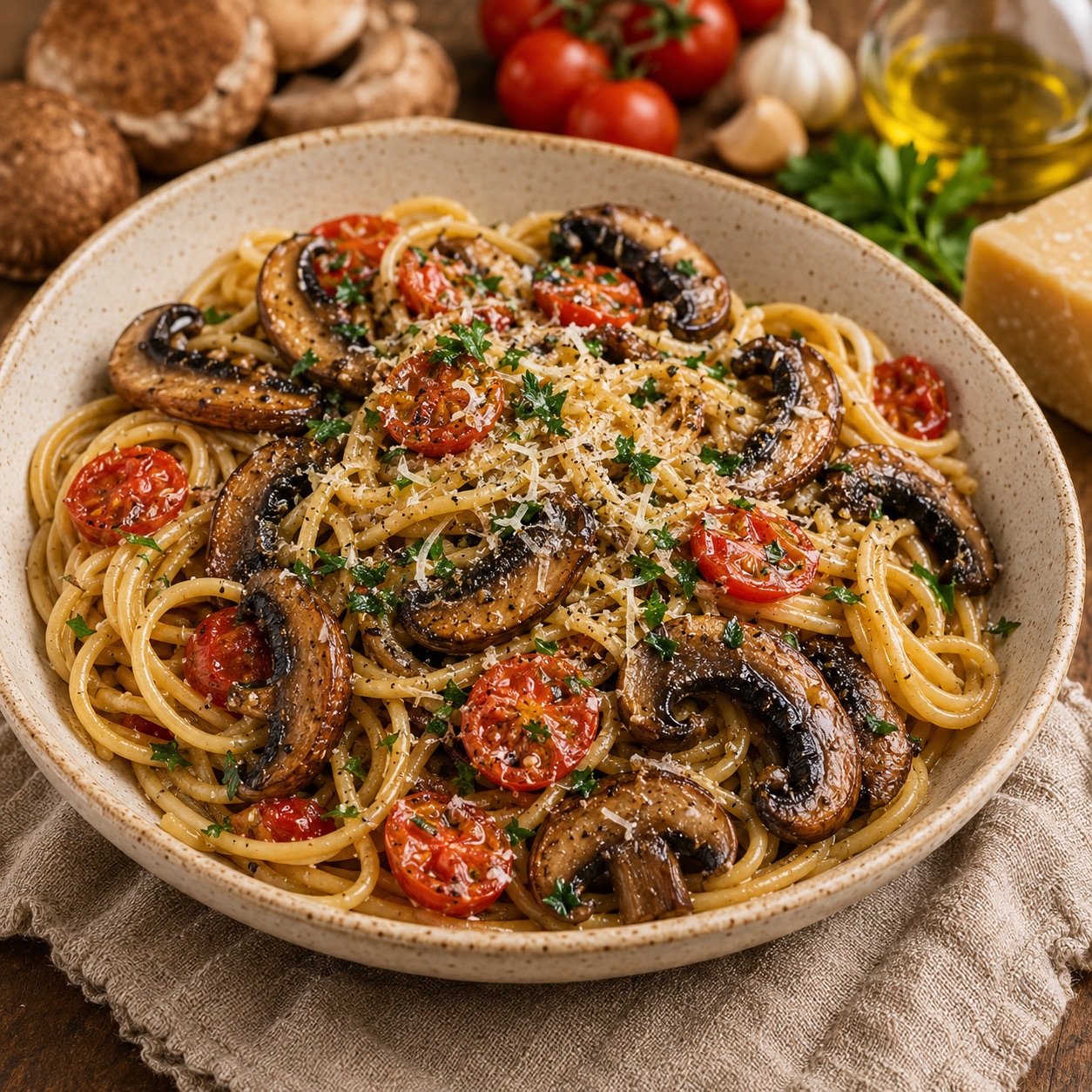 Pasta Funghi Pomodorini