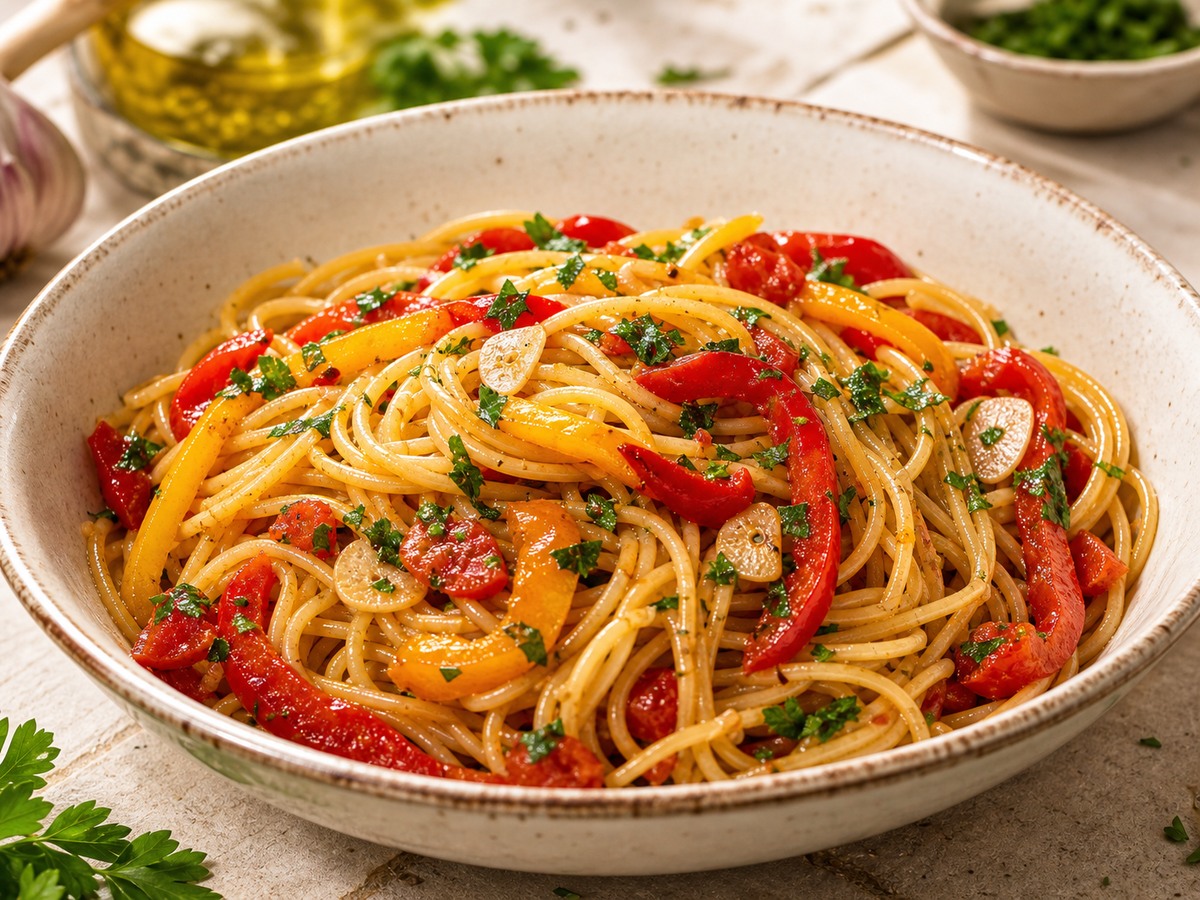 Spaghetti con peperoni