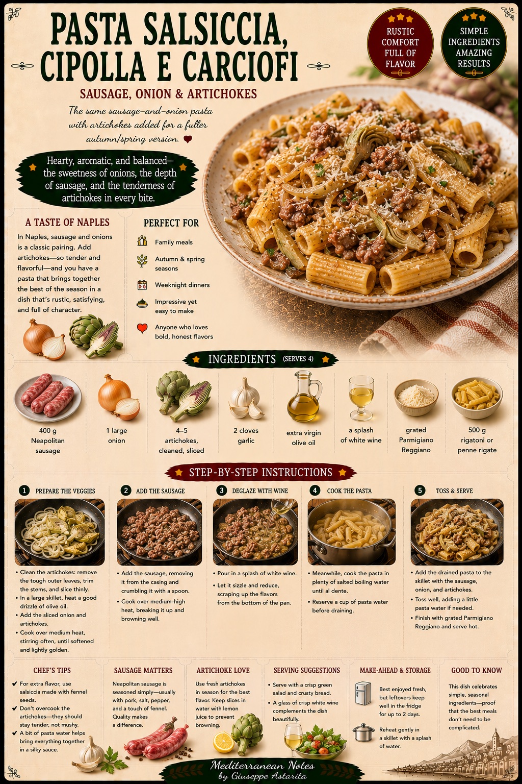 Pasta Salsiccia, Cipolla e Carciofi — infographic by Giuseppe Astarita
