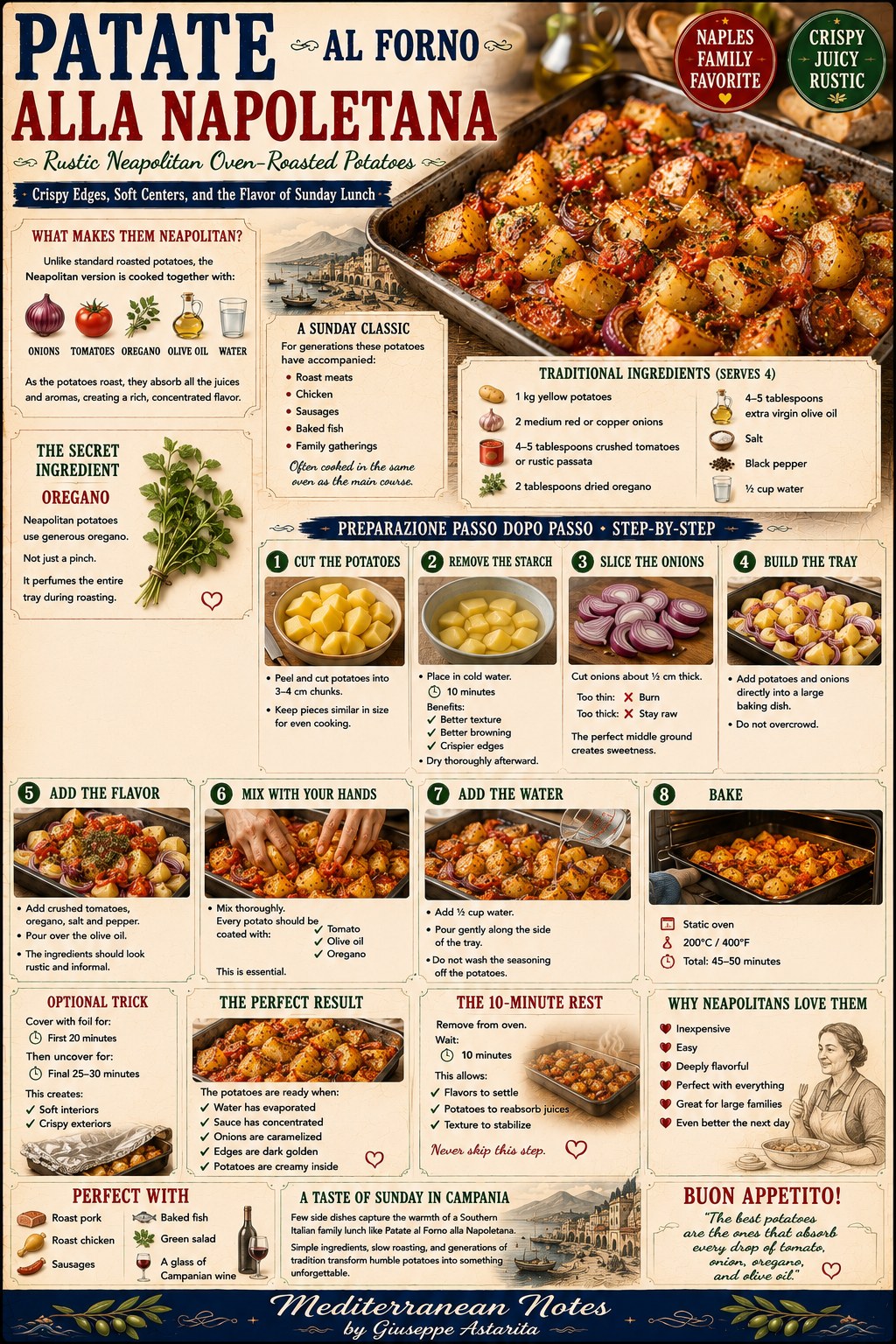 Patate al forno alla napoletana — rustic Neapolitan baked potatoes infographic