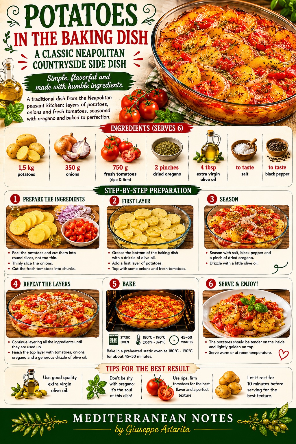 Potatoes in the baking dish — classic Neapolitan countryside side dish infographic