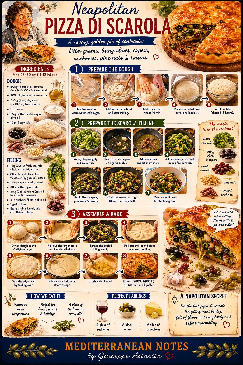 Pizza di Scarola Napoletana — step-by-step infographic