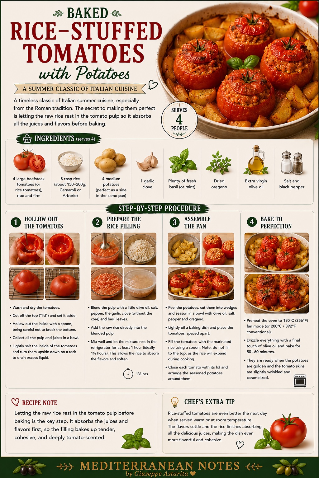 Baked Rice-Stuffed Tomatoes with Potatoes — step-by-step infographic