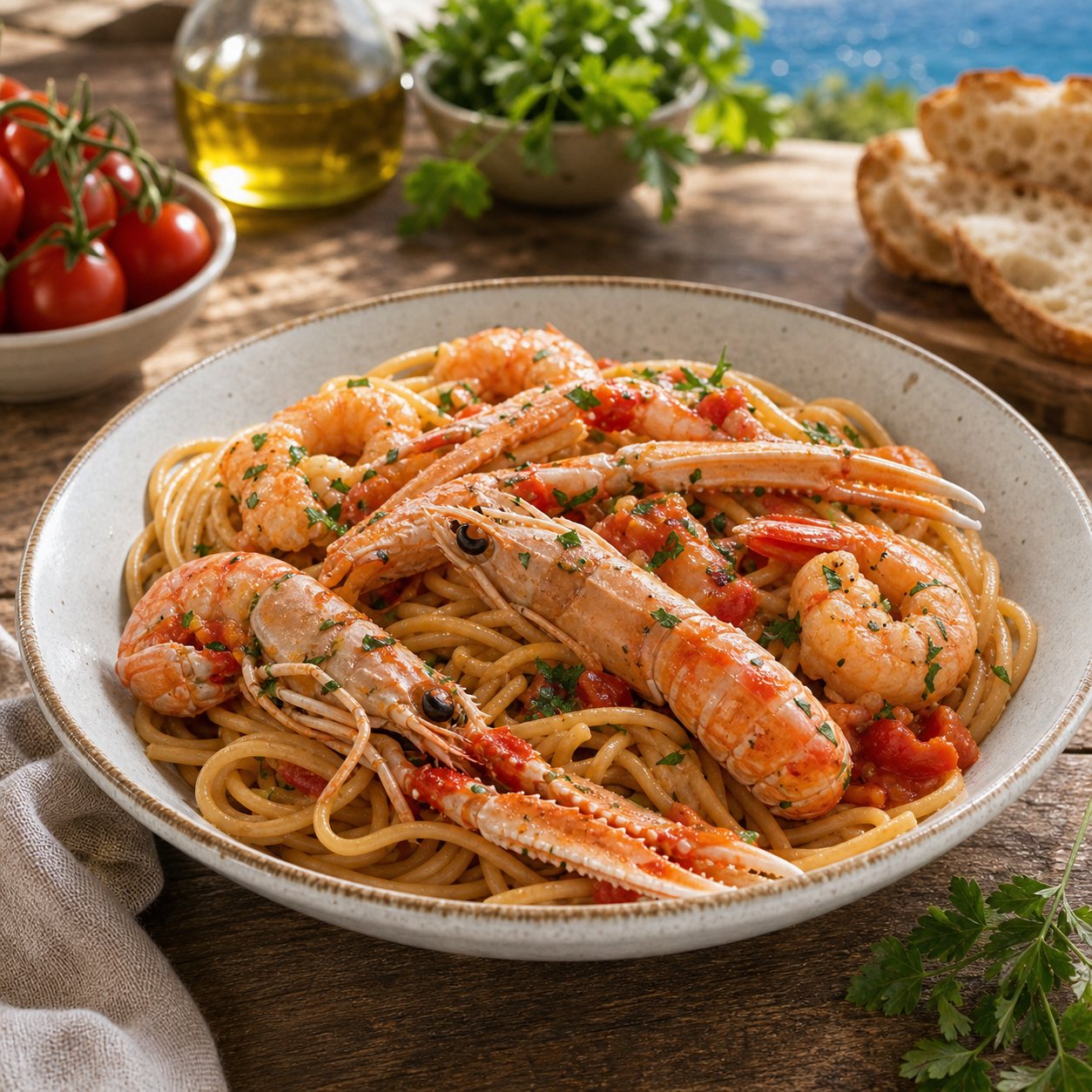 Spaghetti scampi e gamberi