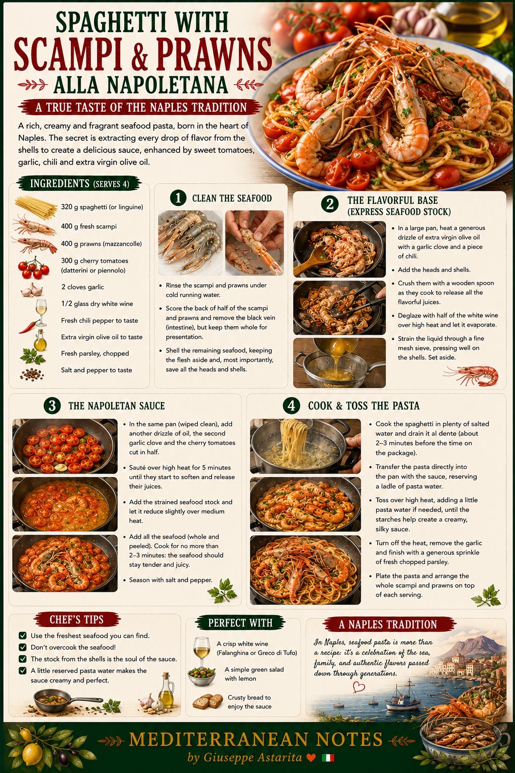 Spaghetti con Scampi e Gamberi alla Napoletana infographic