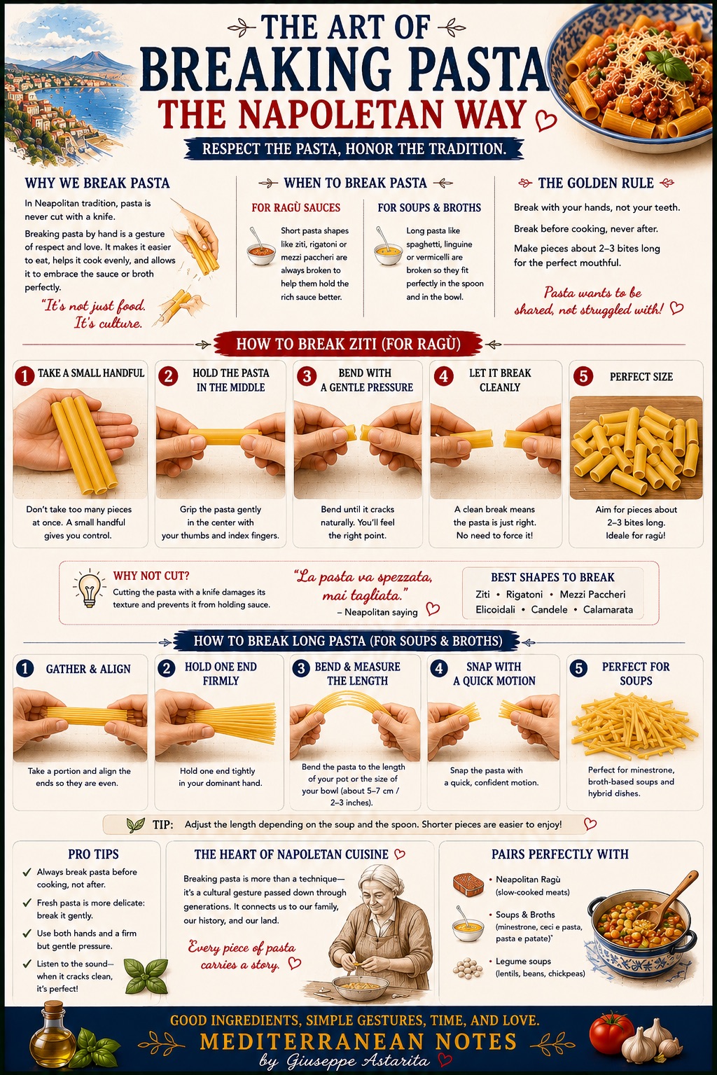 The art of breaking pasta the Neapolitan way — ziti for ragù, long pasta for soups