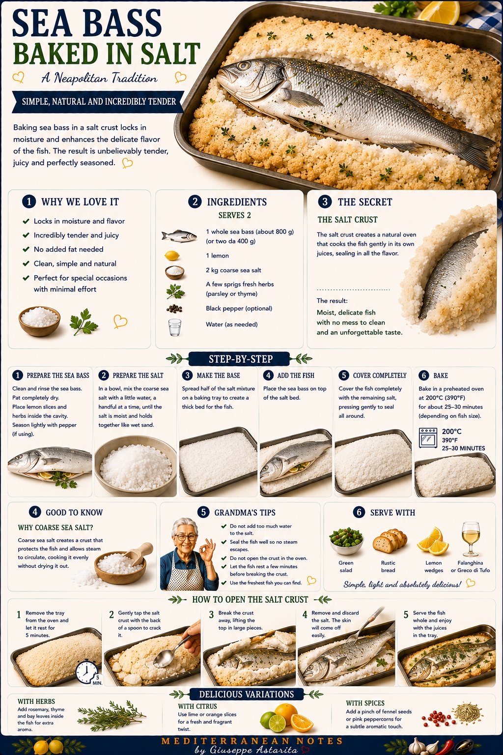 Spigola in crosta di sale — infographic by Giuseppe Astarita
