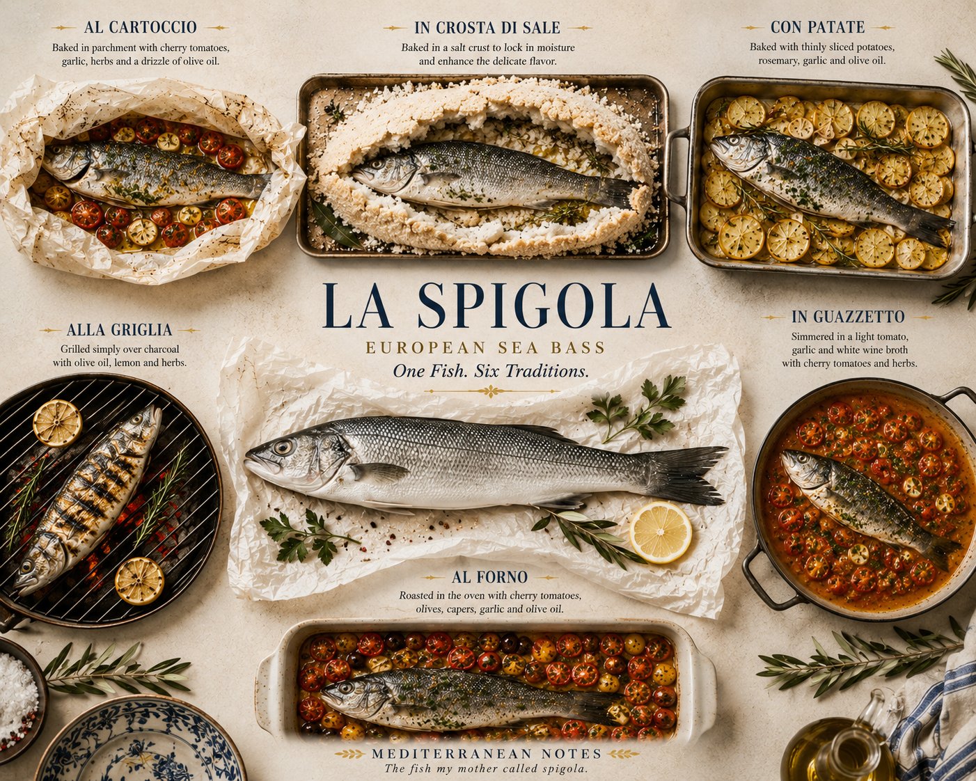 La spigola napoletana — sea bass three ways