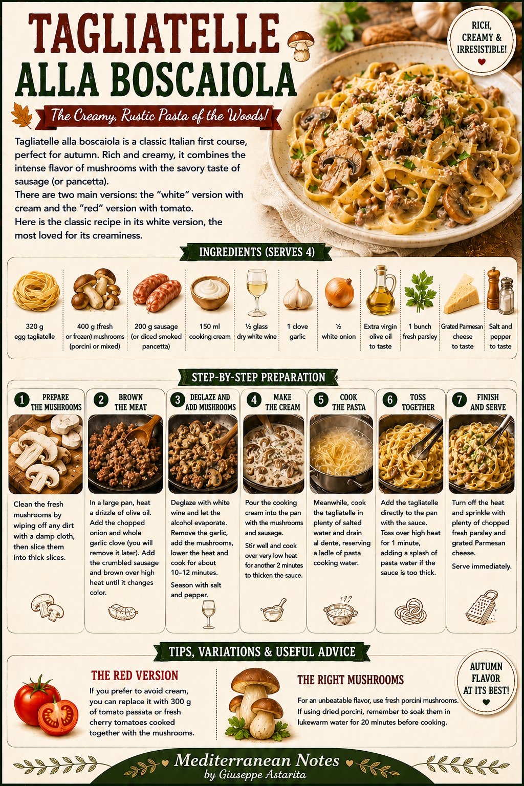 Tagliatelle alla Boscaiola — infographic by Giuseppe Astarita