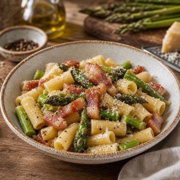 Pasta con asparagi e guanciale
