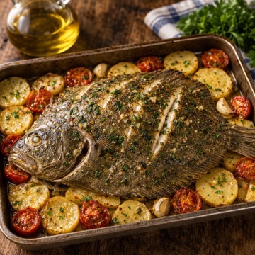Rombo con patate al forno