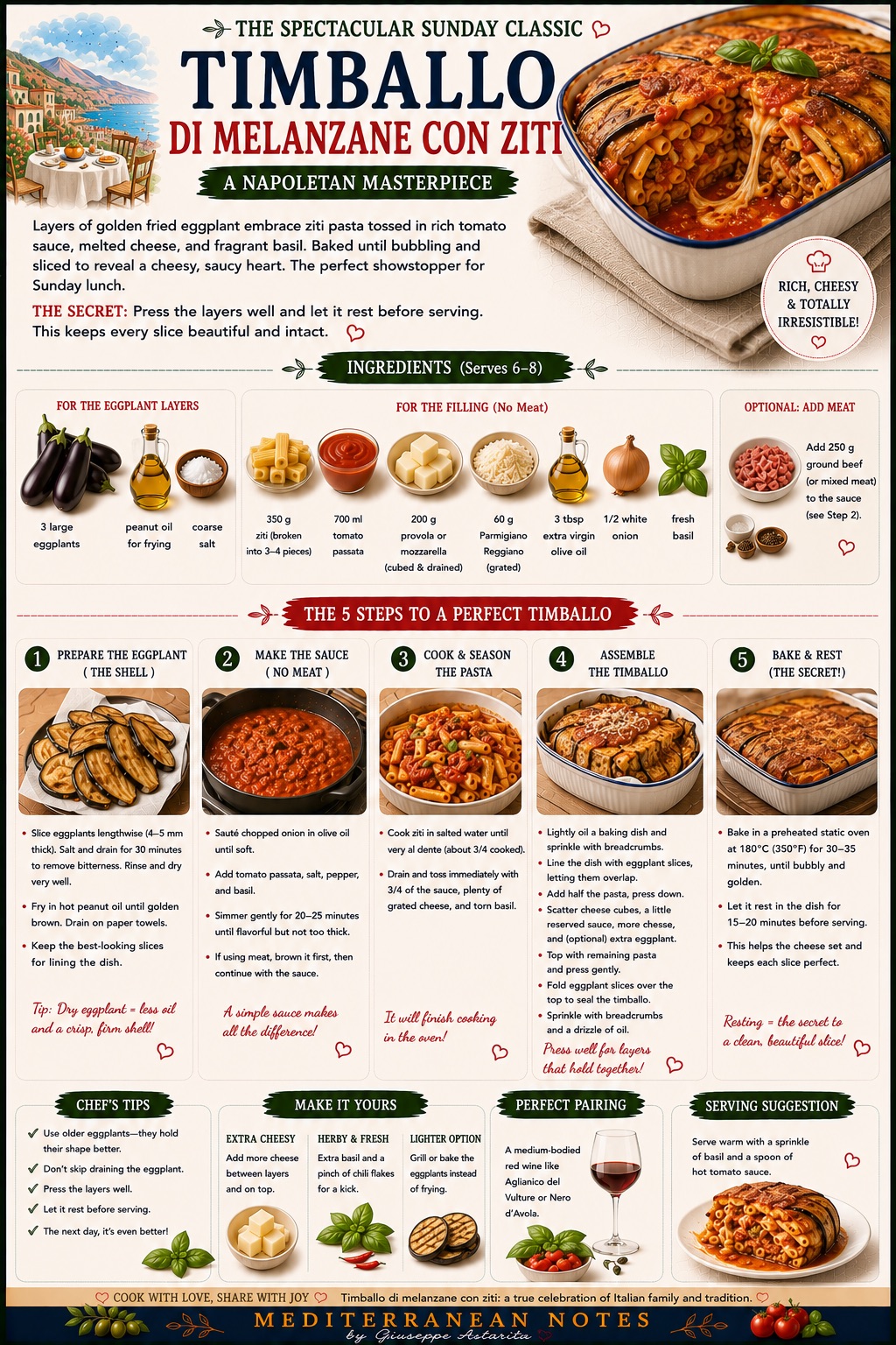 Timballo di Melanzane con Ziti — Neapolitan baked pasta infographic