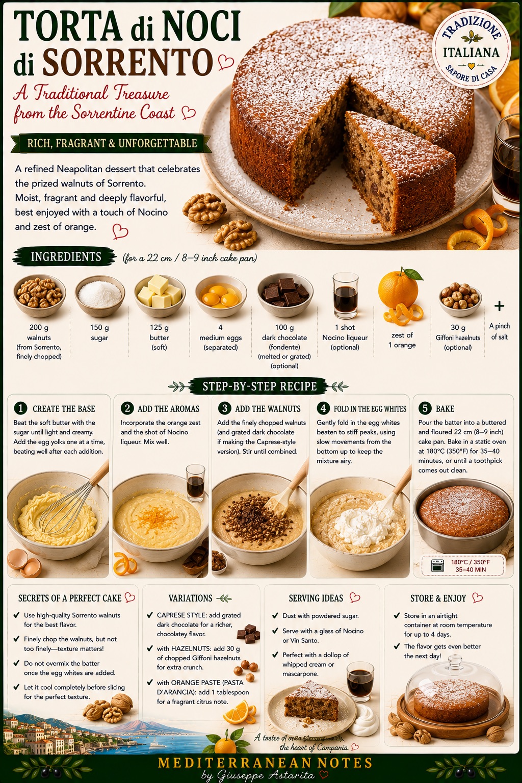 Torta di noci di Sorrento — the Sorrento walnut cake, Mediterranean Notes