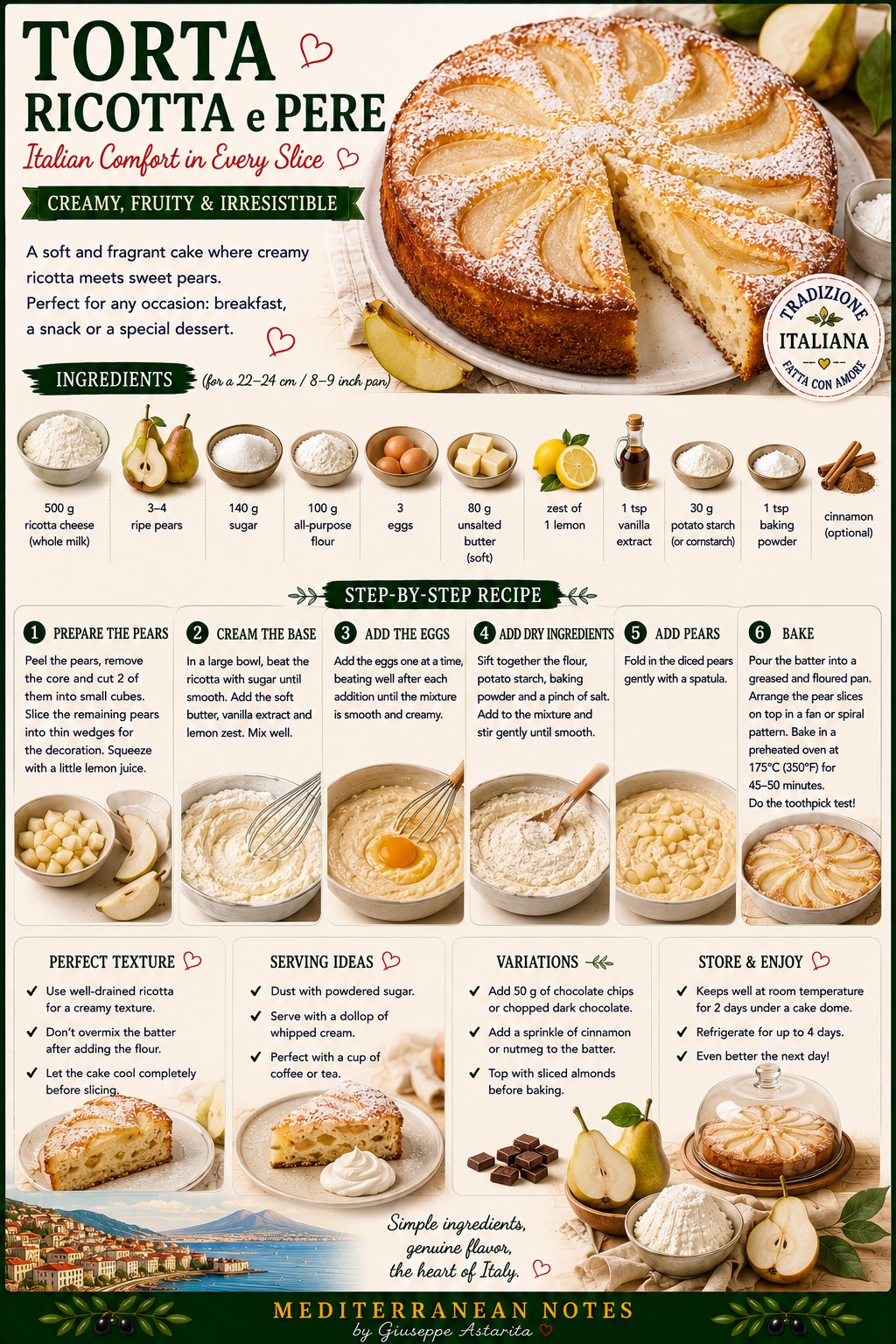 Torta ricotta e pere -- Italian comfort in every slice, Mediterranean Notes