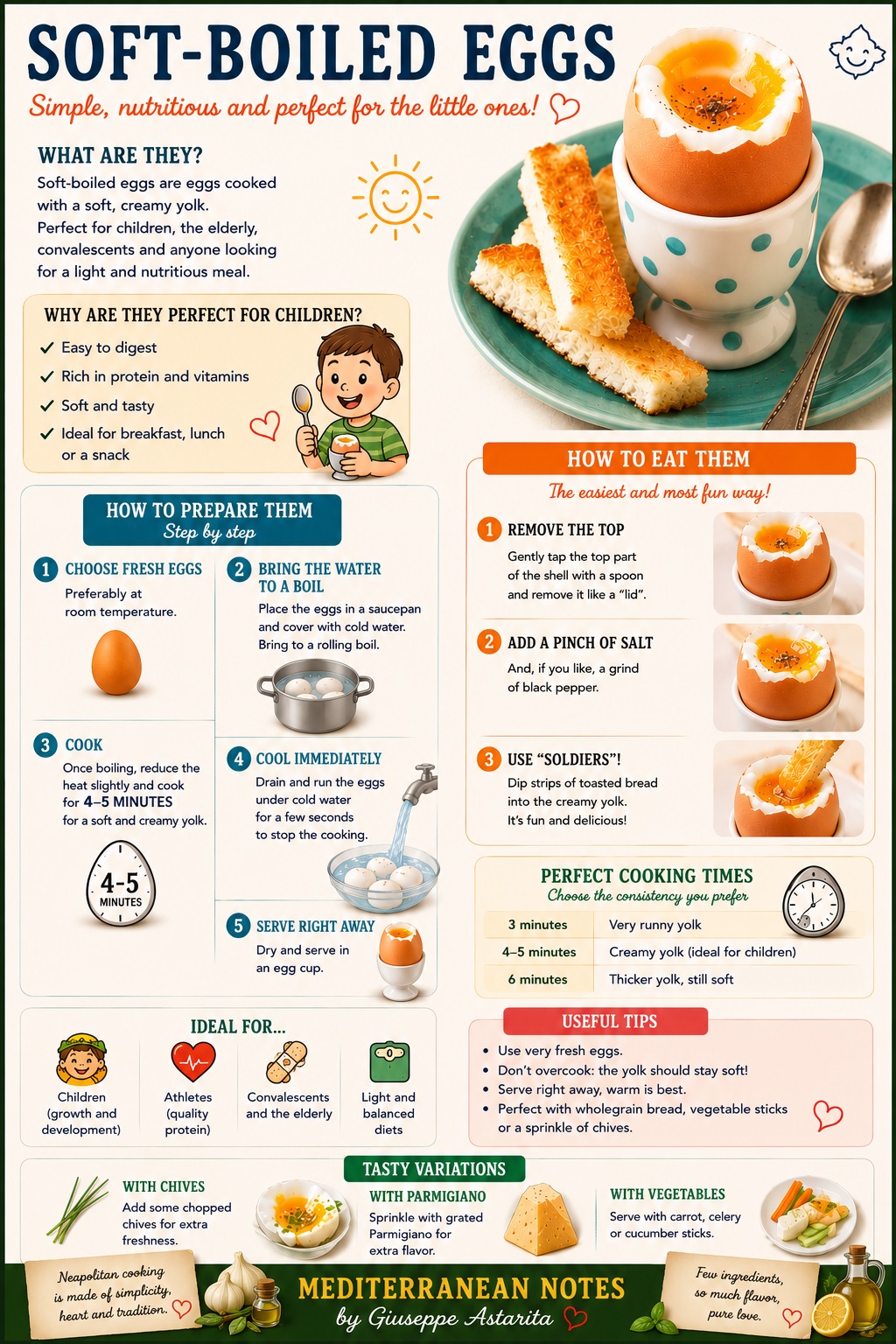 Uova alla Coque — soft-boiled eggs infographic by Giuseppe Astarita