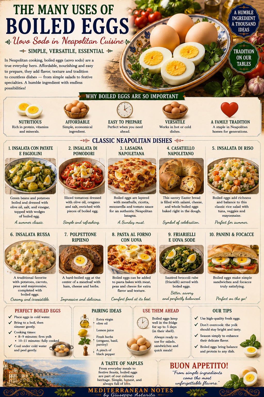 The many uses of boiled eggs in Neapolitan cuisine — infographic by Mediterranean Notes